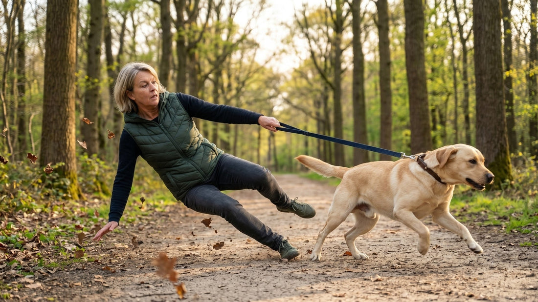 Ik ben 58, en twee jaar lang trok mijn labrador mij bijna onderuit. Dit is wat eindelijk werkte