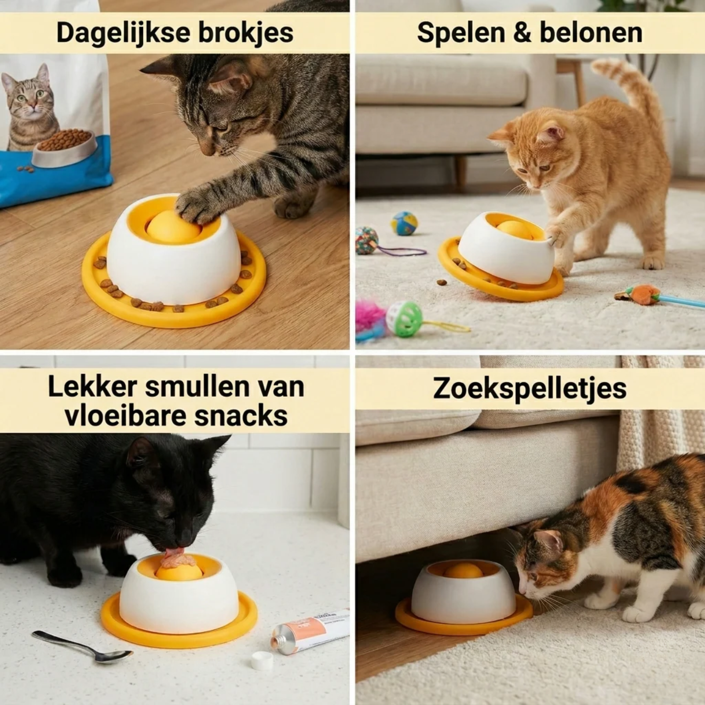 Kat eet uit SnackSpin slow feeder