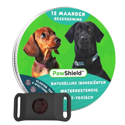Zwarte PawShield penning naast de verpakking met 12 maanden bescherming