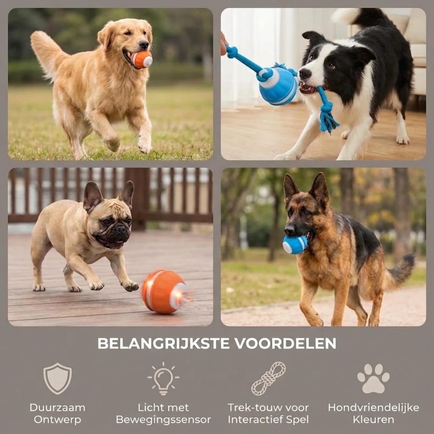 PlayPulse - Interactieve hondenbal met bewegingssensor en trektouw