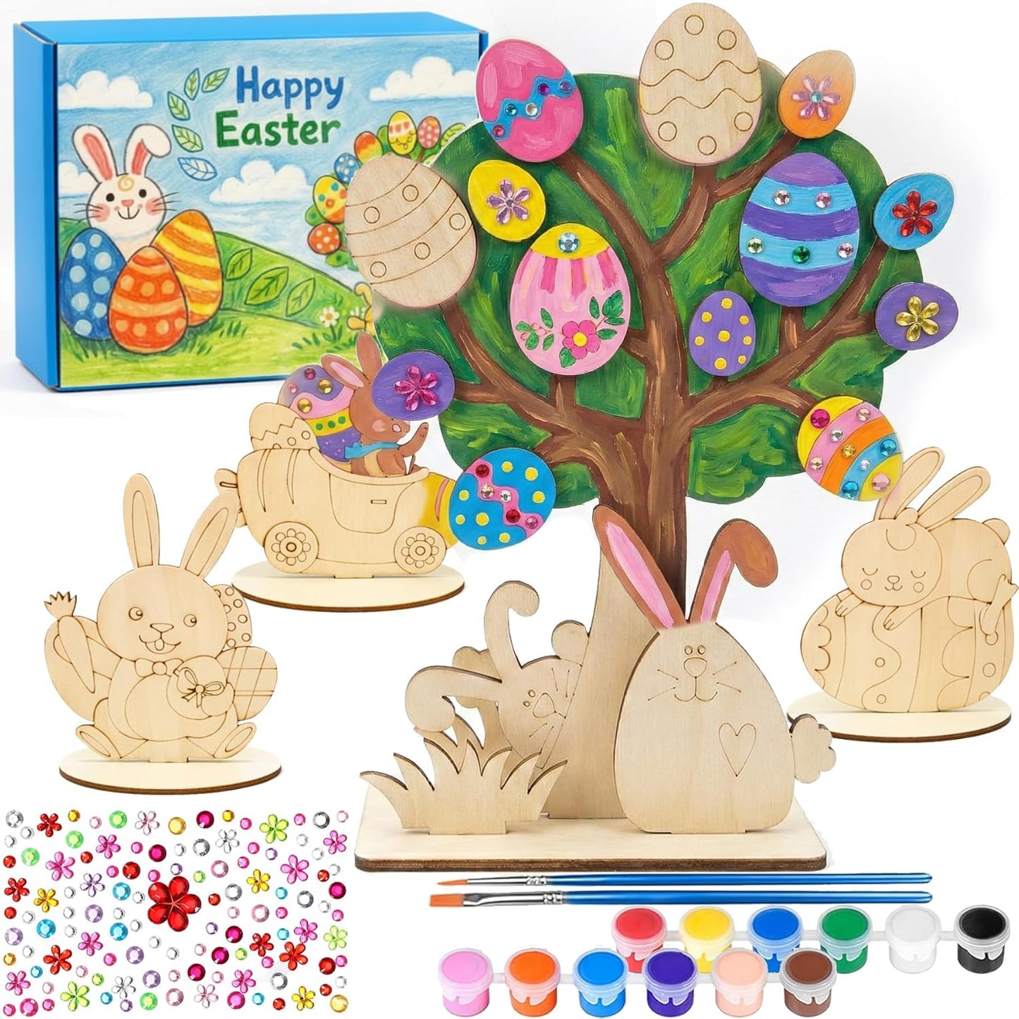 PaasKnutsel – Houten Paaseieren & Hazen Knutselset