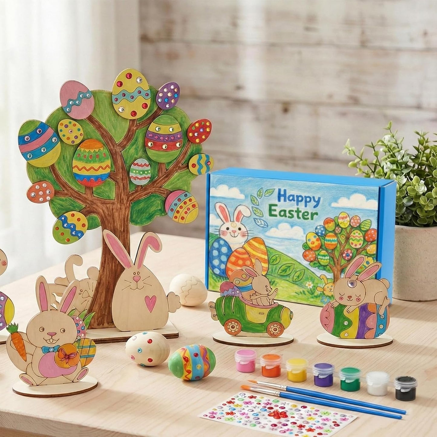 PaasKnutsel – Houten Paaseieren & Hazen Knutselset