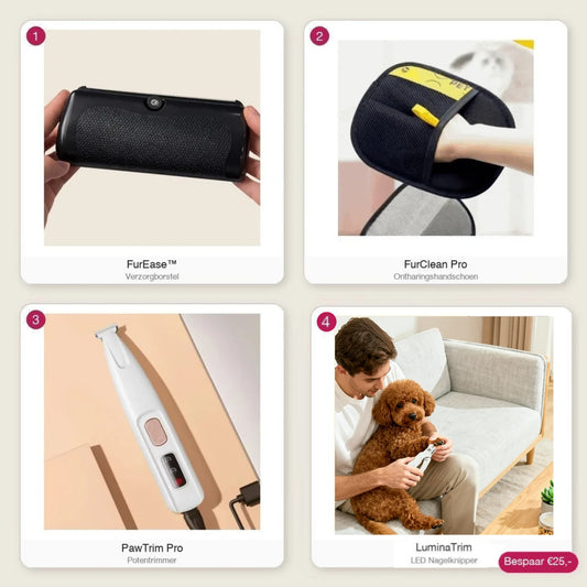 Compleet Honden Verzorgingspakket met FurEase, FurClean Pro, PawTrim Pro en LuminaTrim