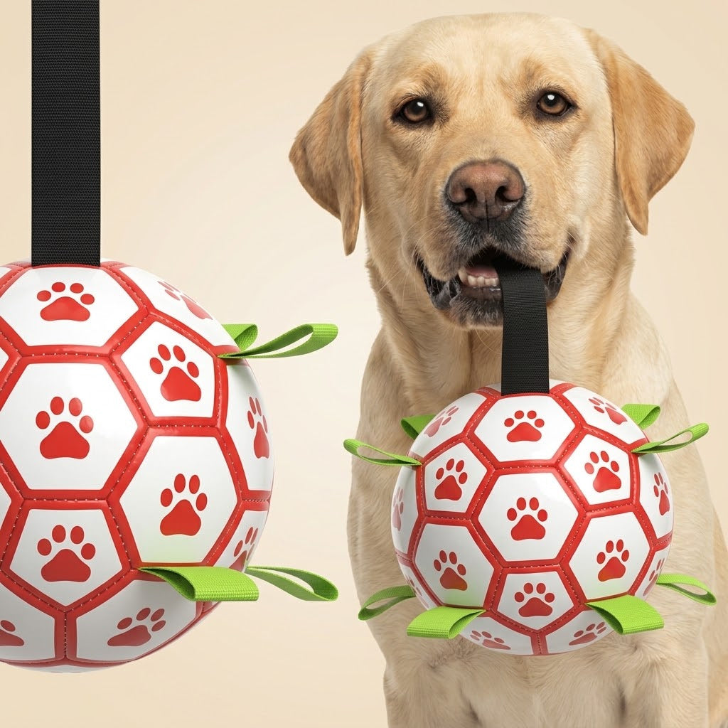 FetchChamp hondenbal met lussen, labrador draagt de bal
