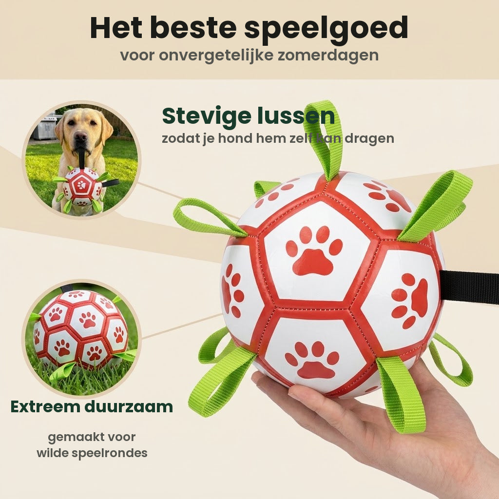 Hondenvoetbal met stevige lussen, extreem duurzaam hondenspeelgoed