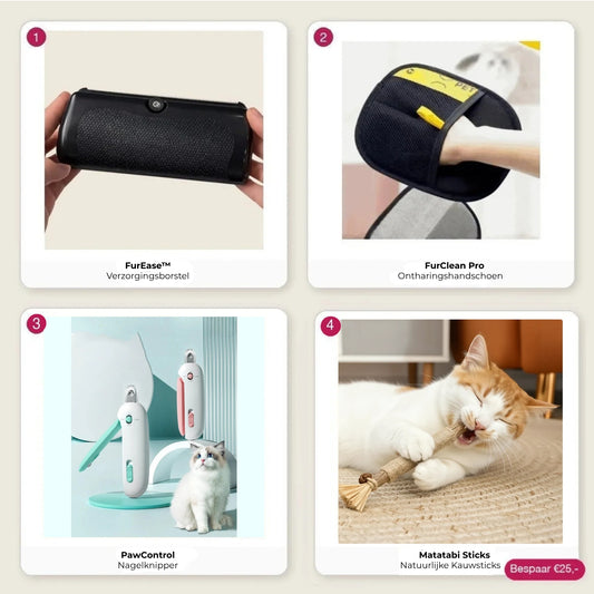 Compleet Katten Verzorgingspakket met FurEase, Matatabi Sticks, FurClean Pro en PawControl