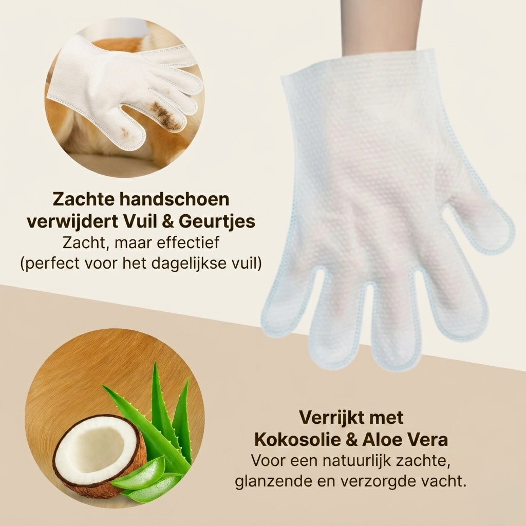 PetGlove - Reinigende Handschoen-Doekjes met Kokosolie