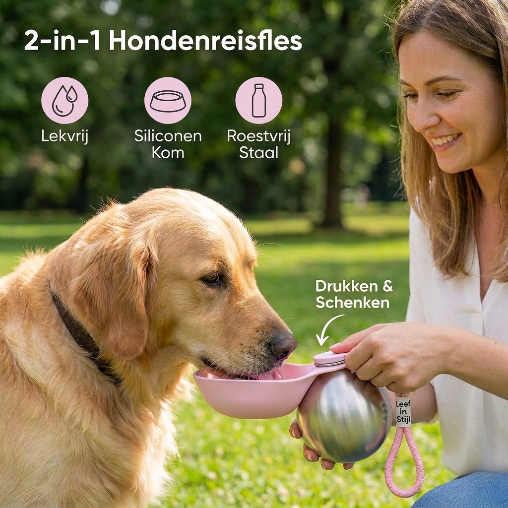 AquaTrail - Lekvrije Reisflesje met Drinkbak voor Honden Onderweg