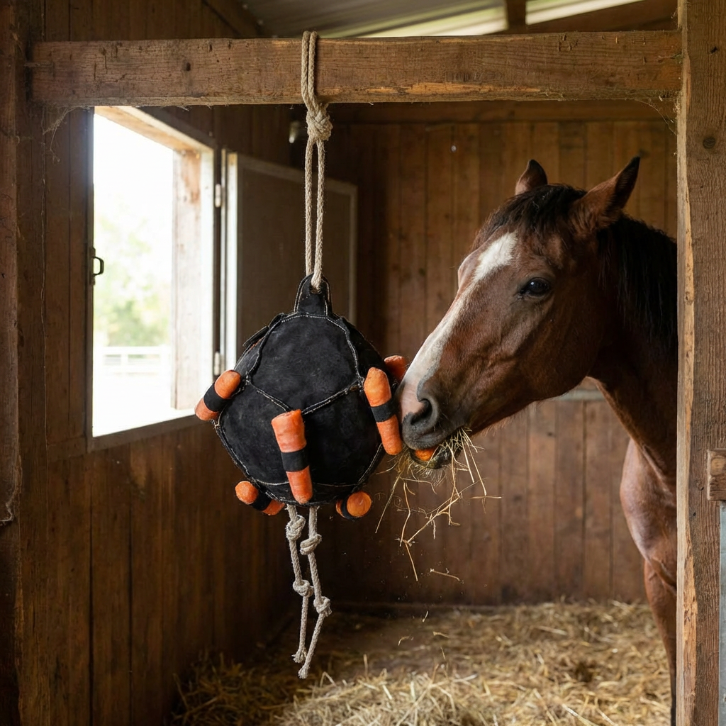 Paard speelt met StableJoy