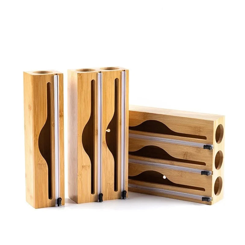 WrapEase – Multifunctionele Houten Dispenser voor Keukenfolie en Bakpapier