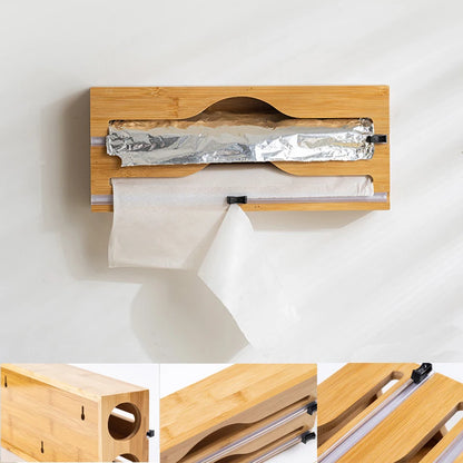WrapEase – Multifunctionele Houten Dispenser voor Keukenfolie en Bakpapier