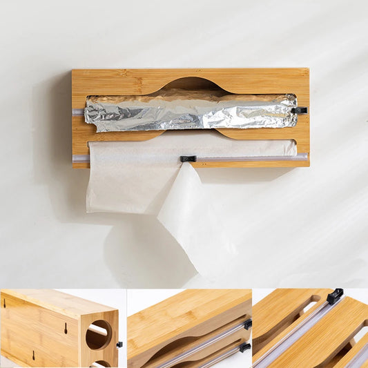 WrapEase – Multifunctionele Houten Dispenser voor Keukenfolie en Bakpapier