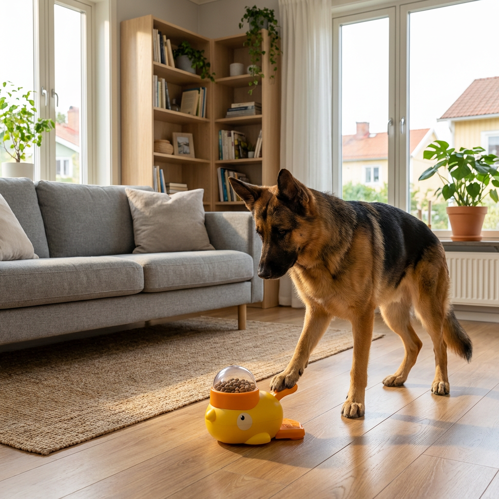 Hond speelt met SnackDuck