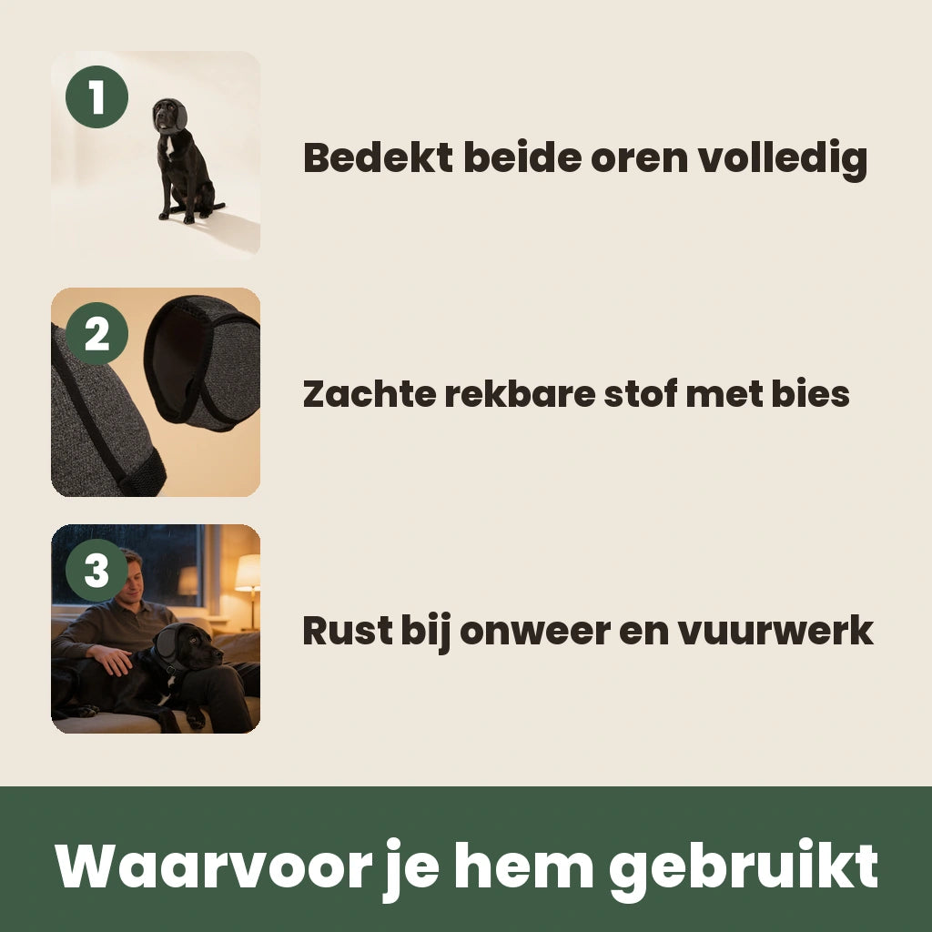 Waarvoor je de oorbescherming gebruikt: oren bedekt, zachte stof, rust bij onweer