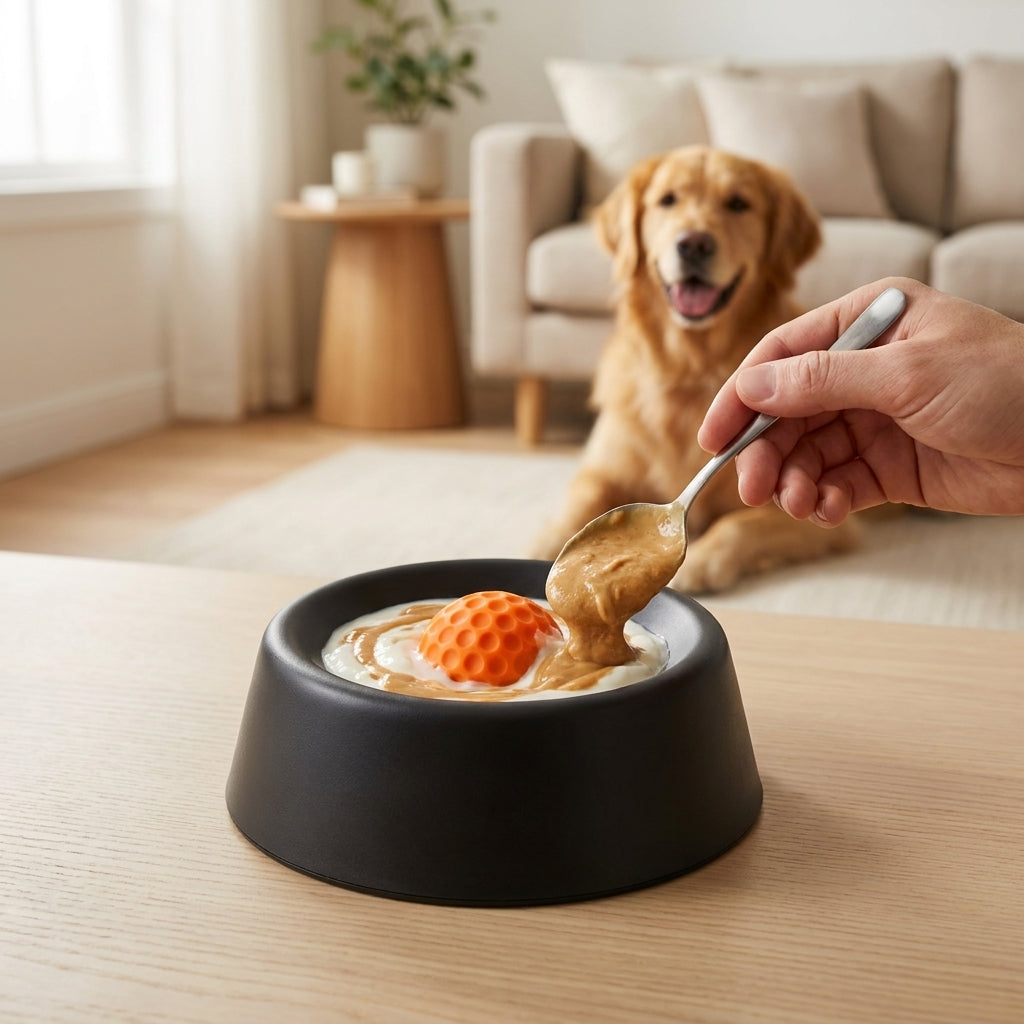 SlowFeeder vullen met pindakaas of yoghurt