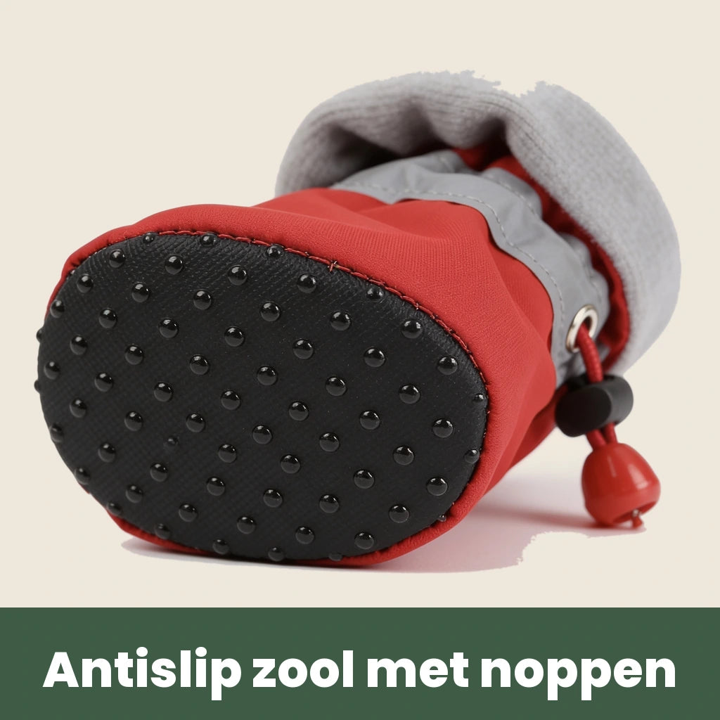 Close-up van de zwarte antislip noppenzool van de DryPaws